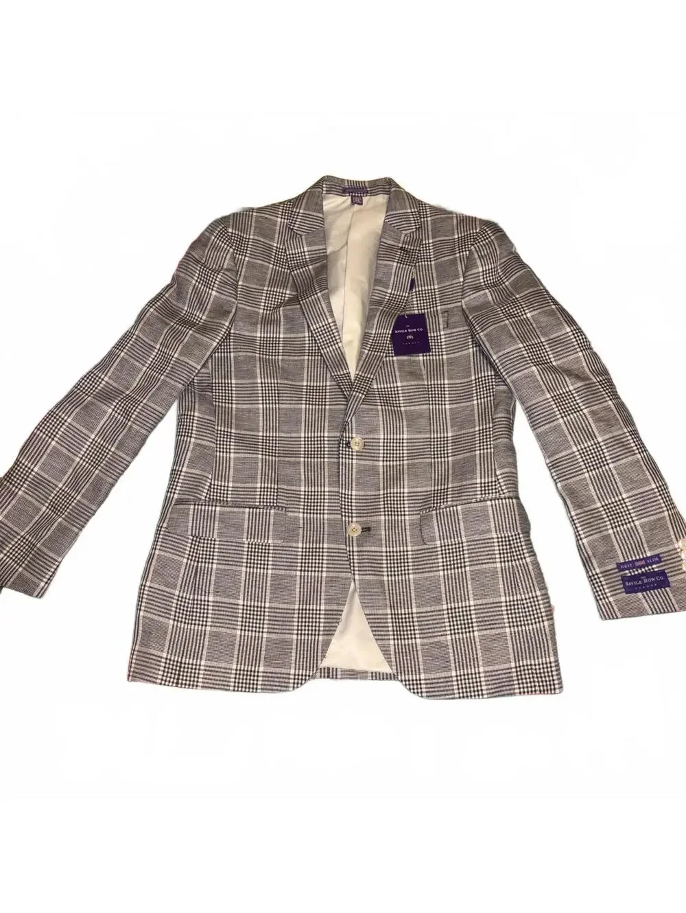 The Savile Row Co. NEW $160 Bromley Slim Men's Blazer Jacket 40L Gray Plaid NWT